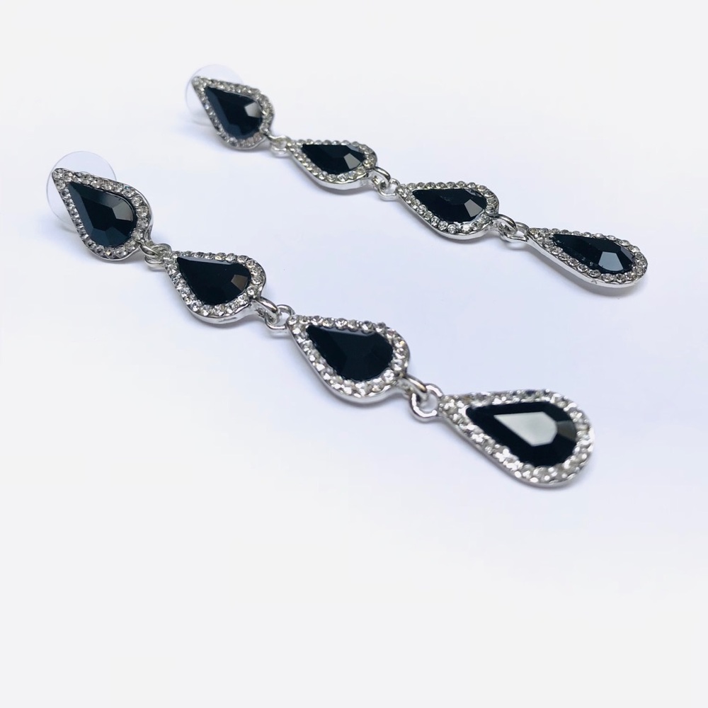 Black & silver dangling teardrop earrings